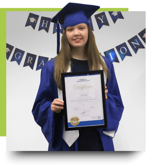 Ciara - Medical Secretary Diploma Manchester Ciara, Pitman Training Manchester graduate, holding her Medical Secretary Diploma certificate